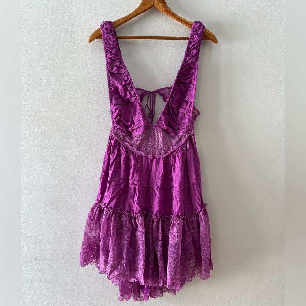 New with‎ Tags FREE PEOPLE Intimately Spring Fling Lace Romper Radiant Orchid - Picture 5 of 9